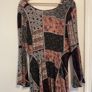 American Eagle Dress, Boho Bell Sleeves Patchwork